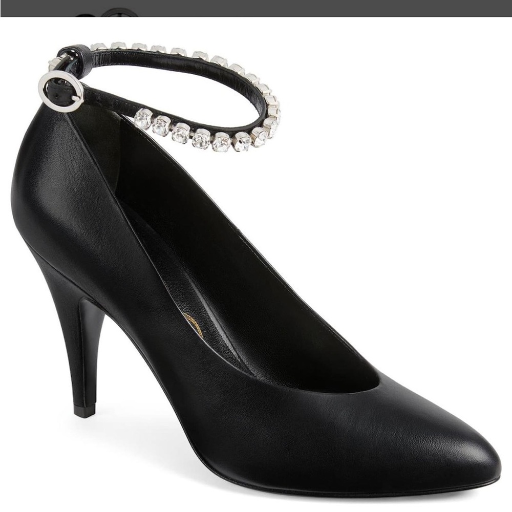 Gucci Black Heels with Sparkling Ankle Strap